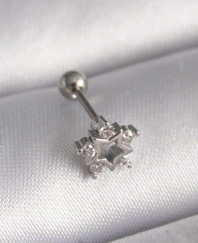 316L Çelik Gümüş Renk Zirkon Taşlı Yıldız Model Tragus Piercing