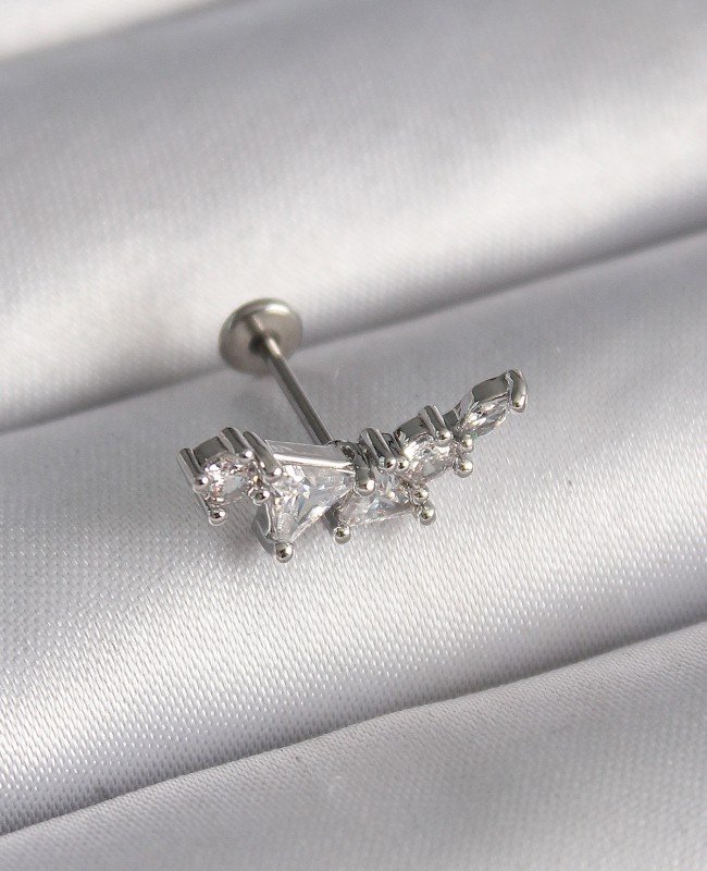 316L Çelik Gümüş Renk Zirkon Taşlı Tragus Piercing