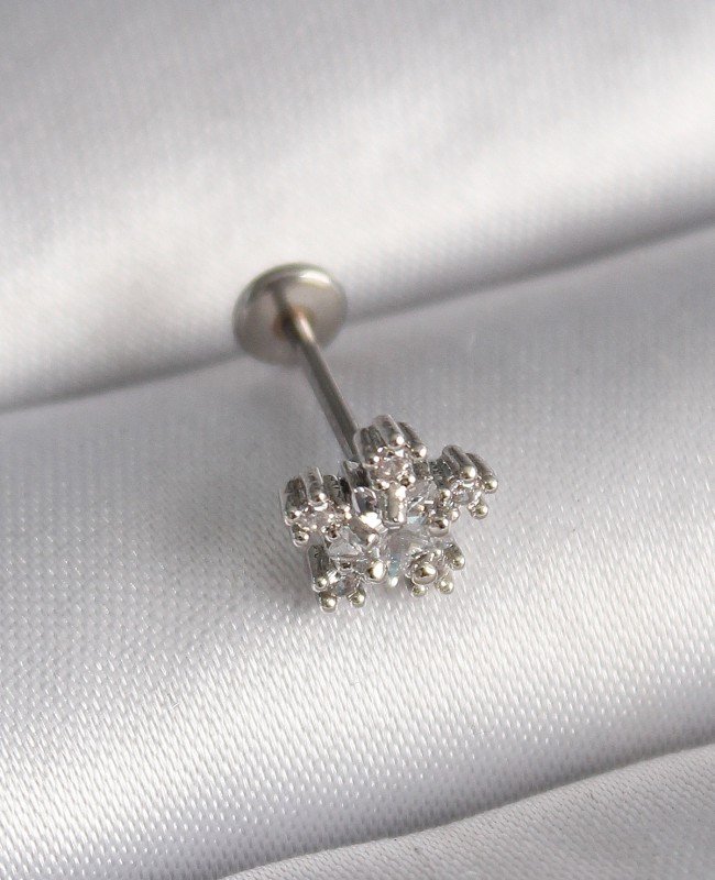 316L Çelik Gümüş Renk Zirkon Taşlı Yıldız Model Tragus Piercing