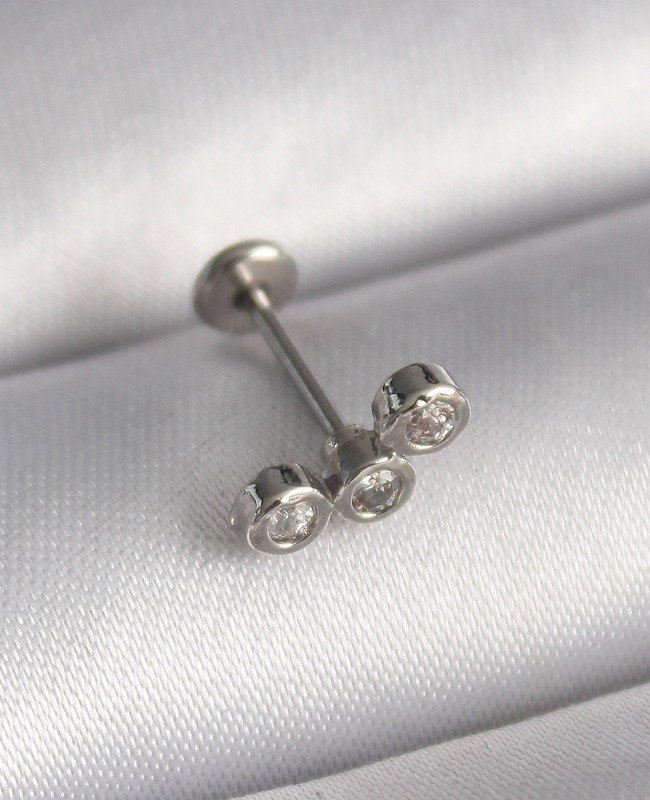 316L Çelik Gümüş Renk Zirkon Taşlı Tragus Piercing
