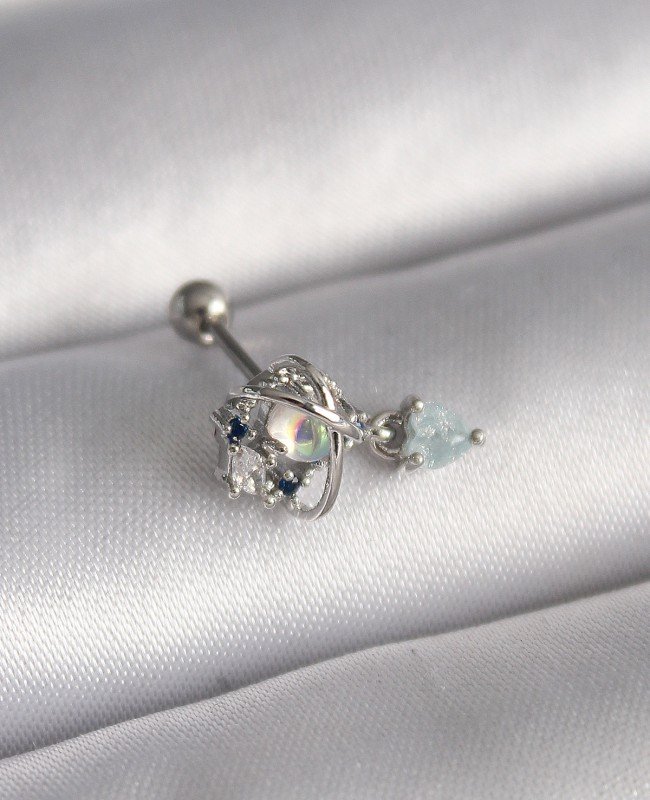 316L Çelik Gümüş Renk Zirkon Taşlı Sallantı Kalp Detay Tragus Piercing