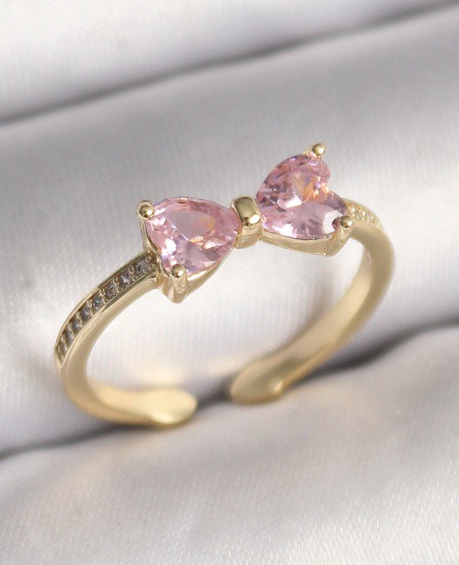 Pirinç Gold Renk Pembe Zirkon Taşlı Kalp Fiyonk Model Kadın Yüzük Pirinç Gold Renk Pembe Zirkon Taşlı Kalp Fiyonk Model Kadın Yüzük