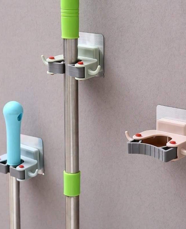 3 Adet Askılı Yapışkanlı Sap Tutucu Banyo Düzenleyici Askı  Mop Paspas Fırça Sapı Tutucu