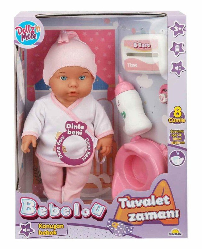 30011 Bebelou Tuvalet Zamanı Sesli Bebek Seti 35 cm -Sunman