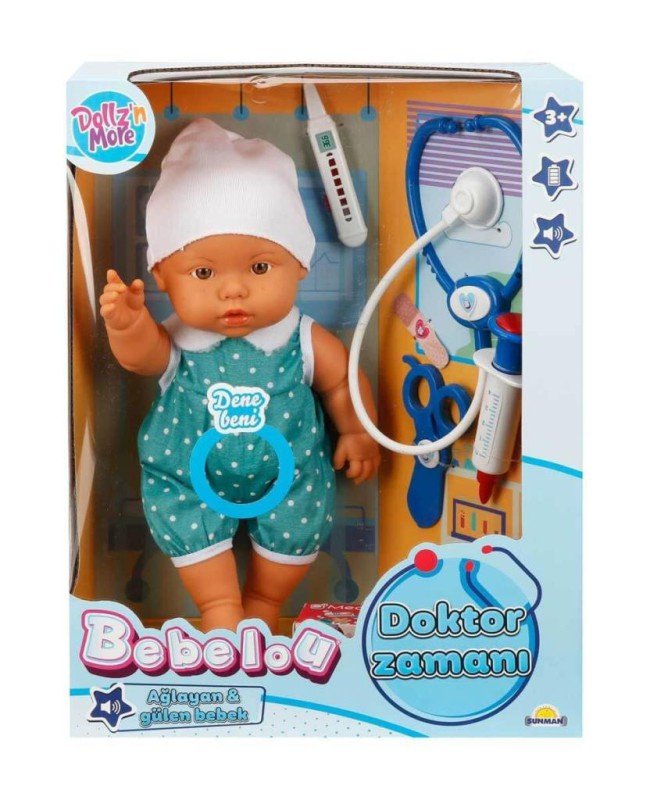 30111 Bebelou Doktor Zamanı Sesli Bebek Seti 35 cm -Sunman