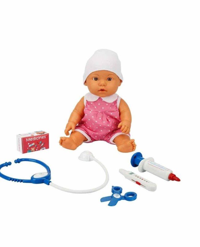 30111 Bebelou Doktor Zamanı Sesli Bebek Seti 35 cm -Sunman