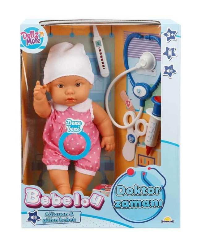 30111 Bebelou Doktor Zamanı Sesli Bebek Seti 35 cm -Sunman