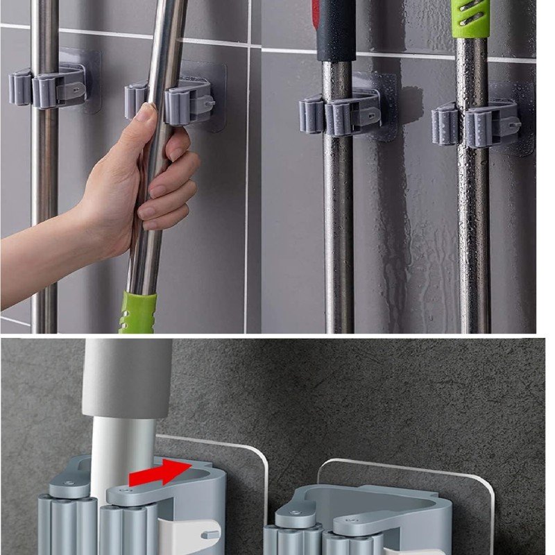 4 Lü Kelebek Yapışkanlı Mop Fırça Çekpas Sap Tutucu Organizer Banyo Düzenleyici
