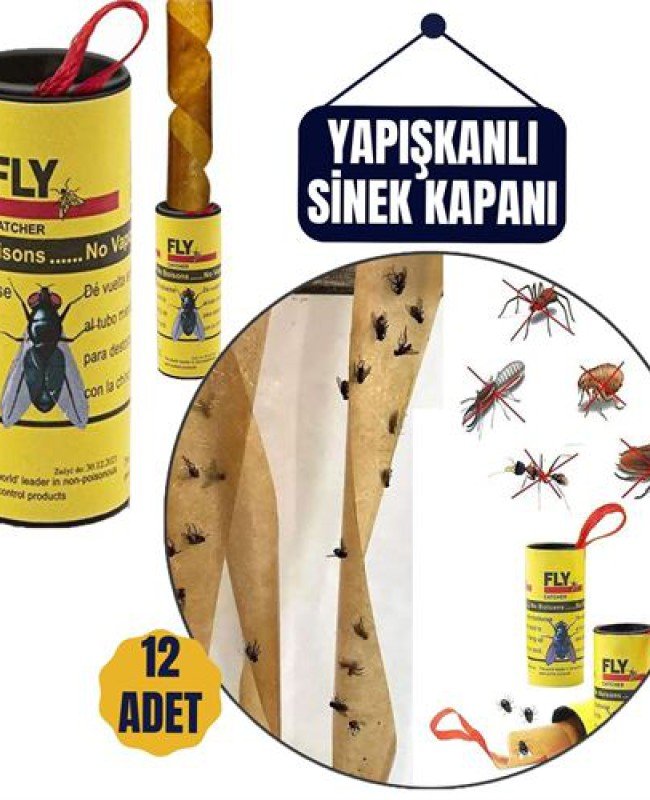 12 Adet Yapışkanlı Sinek Kapanı 74 cm 12 Adet Yapışkanlı Sinek Kapanı 74 cm