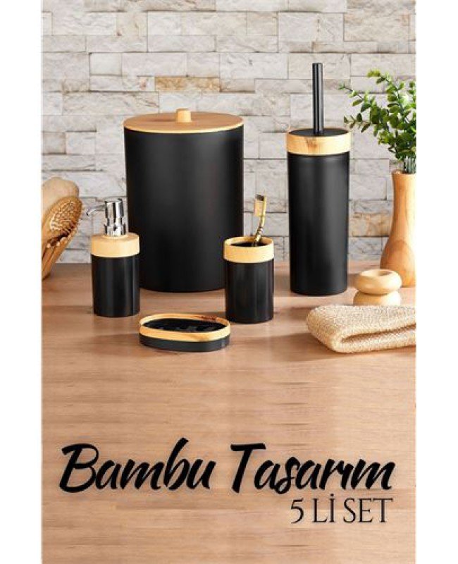 5 li Banyo Seti Bambu Design SİYAH
