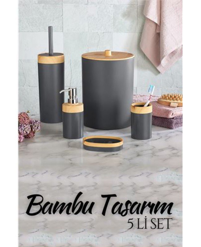 5 li Banyo Seti Bambu Design ANTRASİT