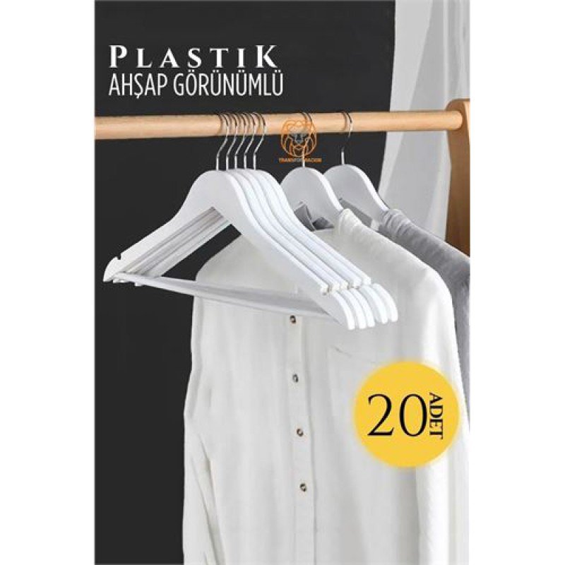 Ahşap Görünüm Plastik Askı 20 ADET Beyaz Ahşap Görünüm Plastik Askı 20 ADET Beyaz