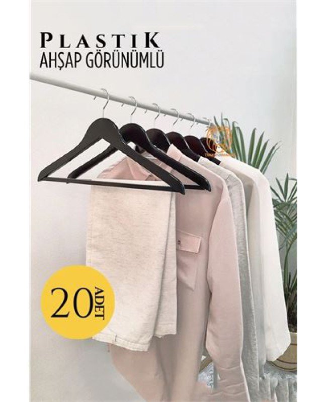 Ahşap Görünüm Plastik Askı 20 ADET SİYAH-ALLB-67673