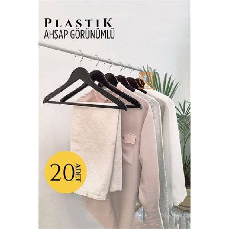 Ahşap Görünüm Plastik Askı 20 ADET SİYAH Ahşap Görünüm Plastik Askı 20 ADET SİYAH
