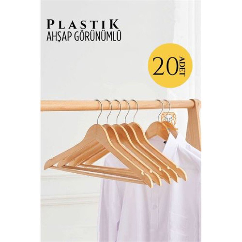 Ahşap Görünüm Plastik Askı 20 ADET KREM Ahşap Görünüm Plastik Askı 20 ADET KREM