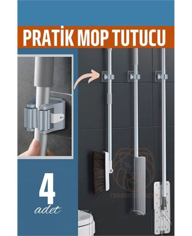 Yapışkanlı Pratik Mop Tutucu 4 ADET Yapışkanlı Pratik Mop Tutucu 4 ADET