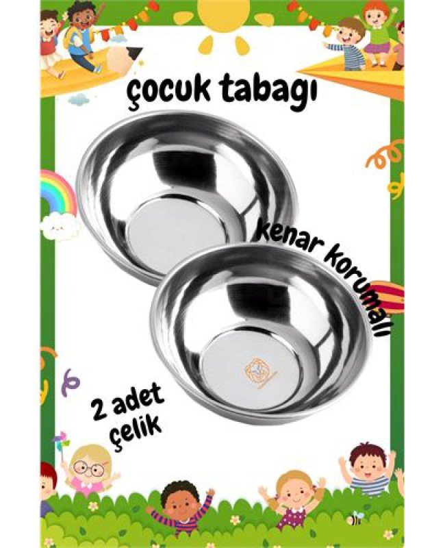 Derin Çocuk Tabağı Güvenli Kenarlı Çelik 2 Adet 16 Cm
