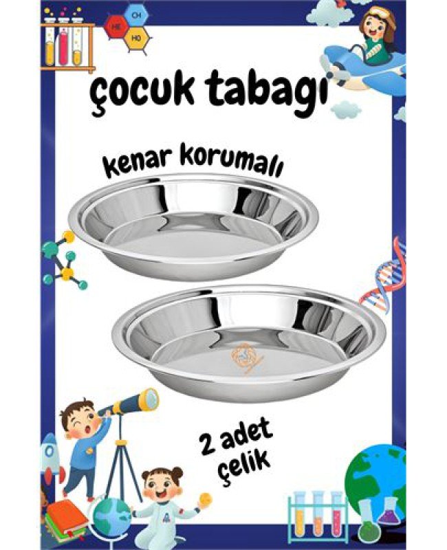 Çocuk Tabağı Güvenli Kenarlı Çelik 2 Adet 21 Cm