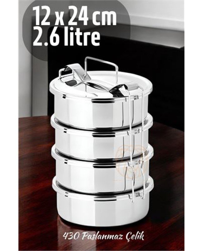 Sefer Tası Yemek Kabı Paslanmaz Çelik 4 Katlı 12 Cm 650 Ml