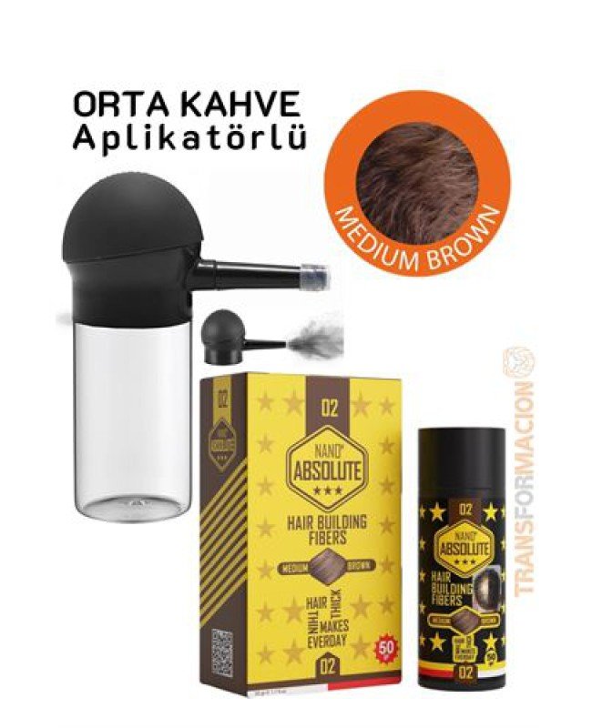 Aplikatörlü Saç Dolgunlaştırıcı Fiber Topik Toz ORTA TON KAHVERENGİ
