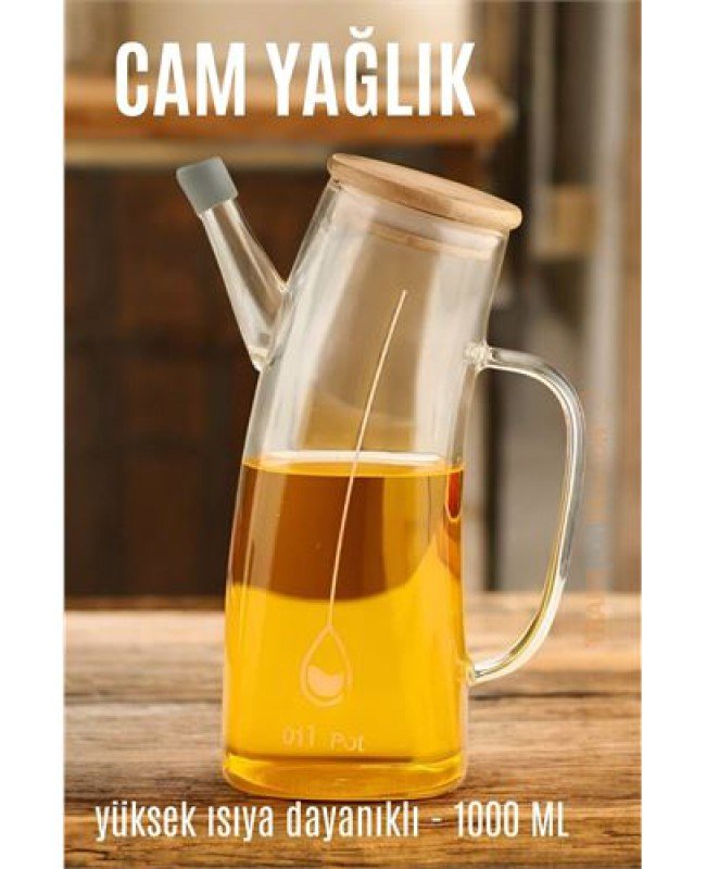 Yağ Sirke Şişesi Yağlık Borosilikat Cam 1000 ML