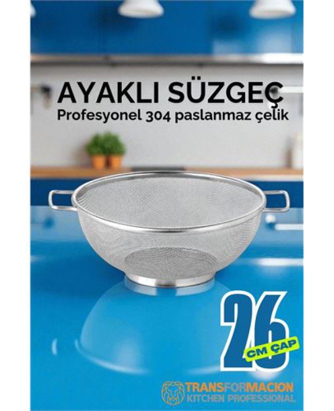 26 cm Süzgeç - Makarna Süzgeci Pirinç Meyve Süzgeci 304 Paslanmaz Çelik