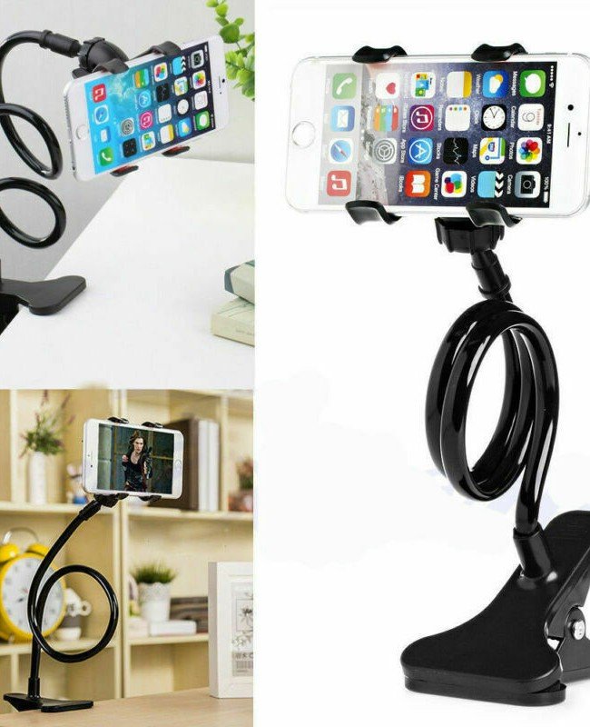 Akrobat Telefon Tutucu Spiral Gövdeli Oynar Başlıklı - Siyah
