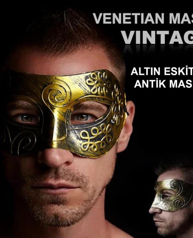 Altın Eskitme Yüz Maskesi - Antik Tarz Balo Maskesi Altın Eskitme Yüz Maskesi - Antik Tarz Balo Maskesi