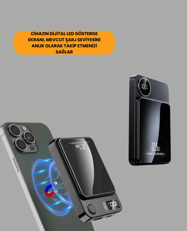 Alüminyum Alaşımlı, 20W PD Hızlı Şarj ve Manyetik Kablosuz Powerbank Alüminyum Alaşımlı, 20W PD Hızlı Şarj ve Manyetik Kablosuz Powerbank