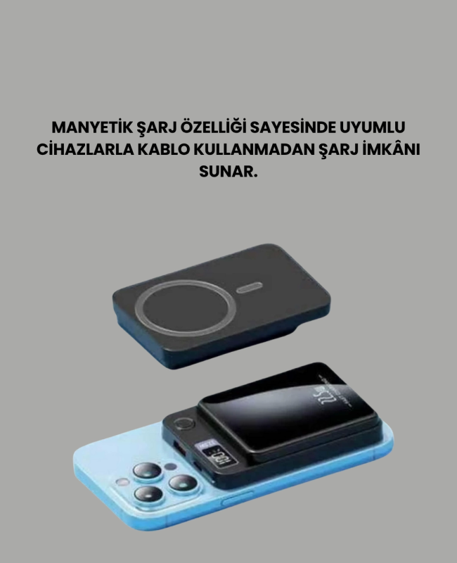 Alüminyum Alaşımlı, 20W PD Hızlı Şarj ve Manyetik Kablosuz Powerbank Alüminyum Alaşımlı, 20W PD Hızlı Şarj ve Manyetik Kablosuz Powerbank