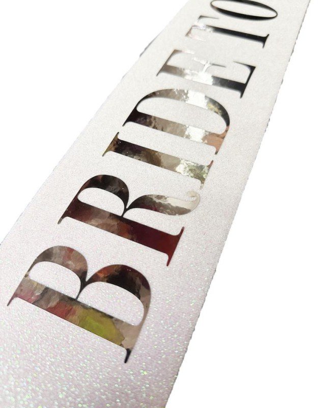   Beyaz Üzeri Gümüş Büyük Bride To Be Yazılı Simli Işıltılı Kuşak Kemer 10x80 Cm
