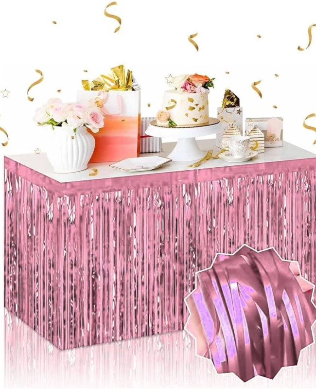BFS Kendinden Yapışkanlı Rose Gold Metalize Püsküllü Masa Eteği – 75 X 275 Cm Parti Süslemesi