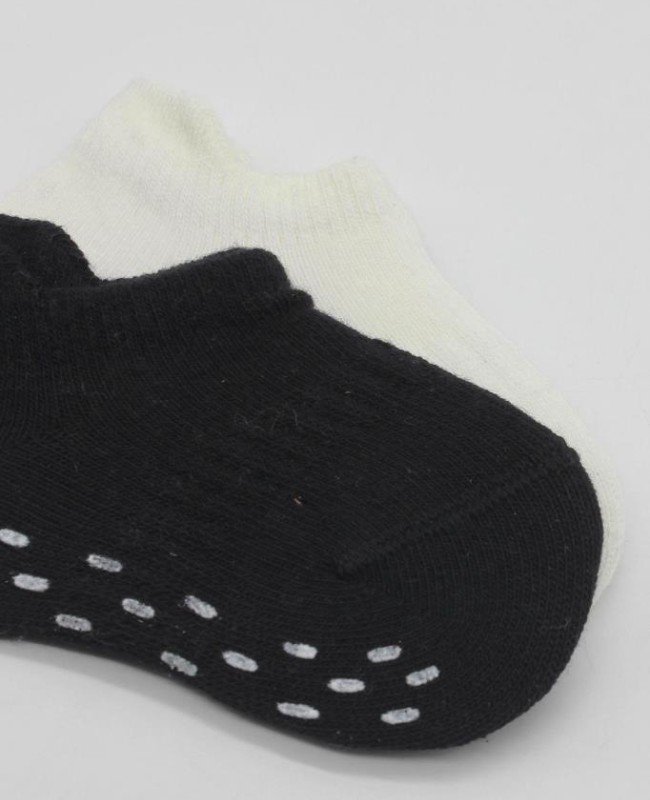 Bistyle 2'Li Sneakers Kaymaz Basic Penye Çorap BS20103 Siyah Ekru