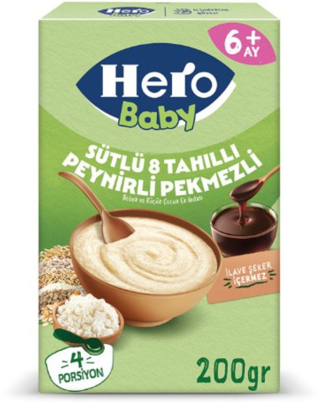 Hero Baby Sütlü 8 Tahıllı Peynirli Pekmezli Kaşık Mama 200 Gr
