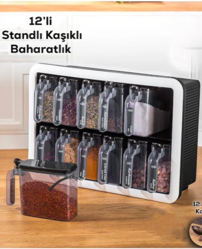 12'li Standlı Kaşıklı Baharatlık Seti