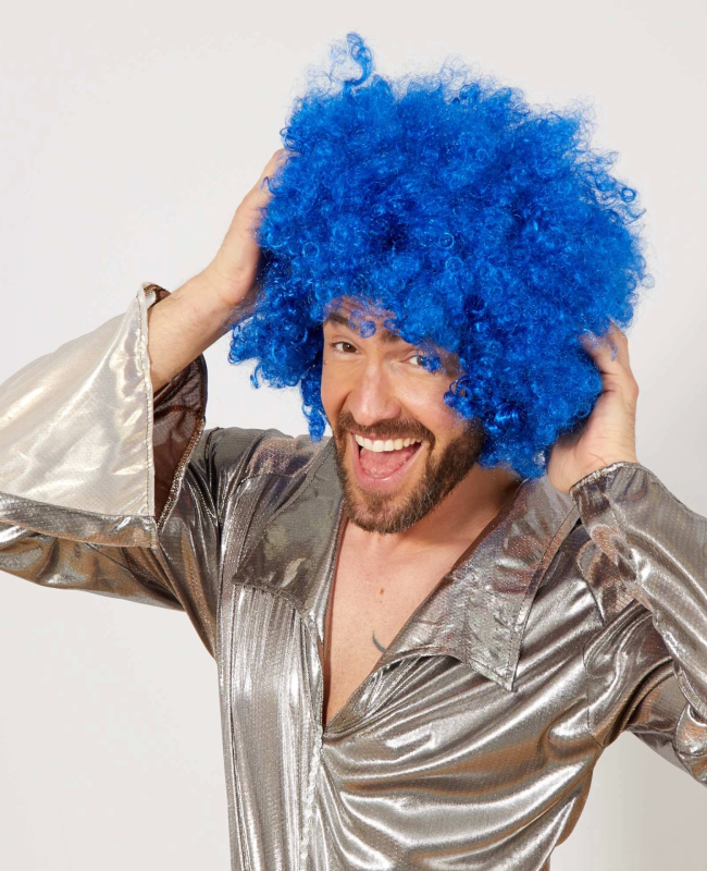 Mavi Renk Kıvırcık Afro Bonus Peruk
