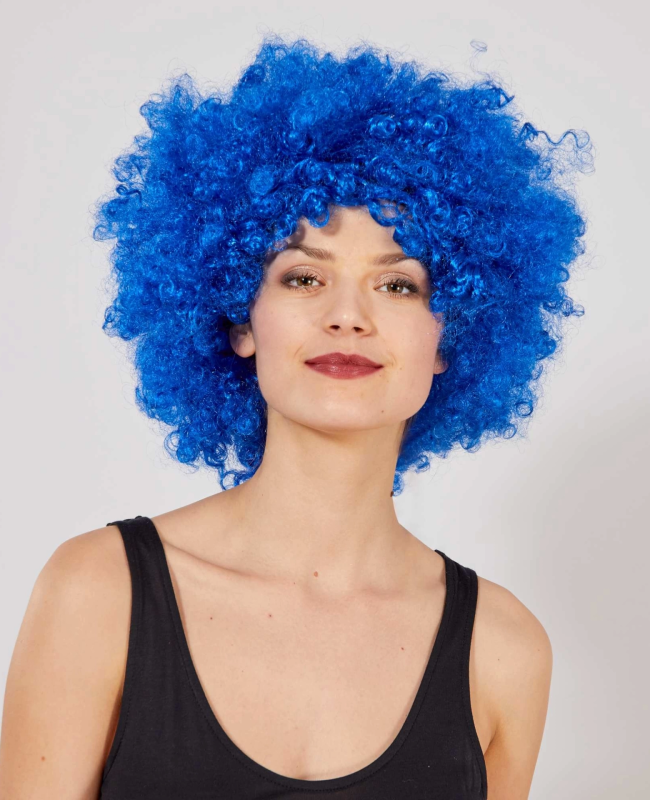 Mavi Renk Kıvırcık Afro Bonus Peruk