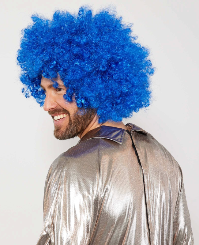 Mavi Renk Kıvırcık Afro Bonus Peruk