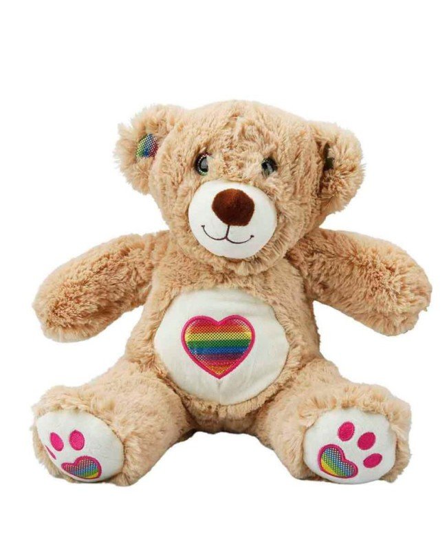 3184 Gökkuşağı Kalpli Peluş Ayı 30 cm -Sunman