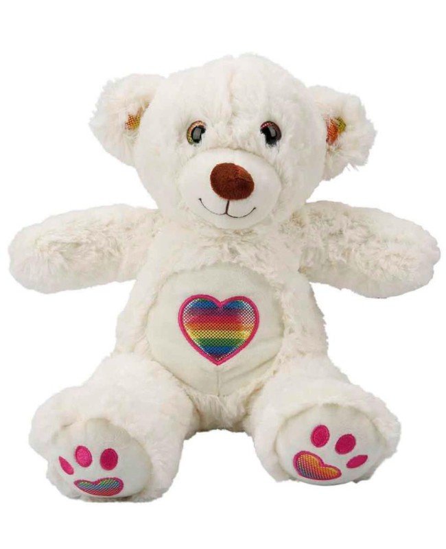 3184 Gökkuşağı Kalpli Peluş Ayı 30 cm -Sunman