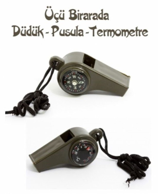 Pusulalı Termometreli Düdük - Survival Askılı Düdük Pusulalı Termometreli Düdük - Survival Askılı Düdük